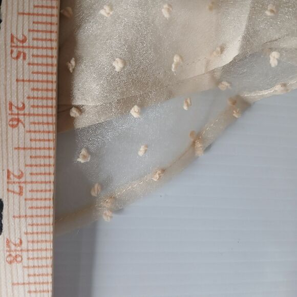 Women's Champagne Swiss Dot Puff Sleeve Babydoll Mini Dress Size L New - Picture 8 of 8